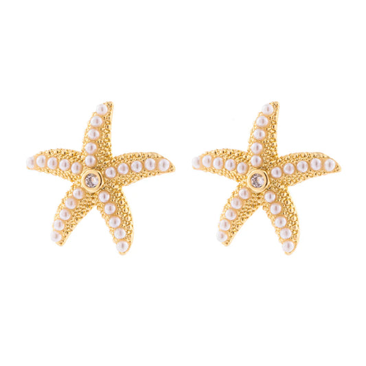 GOLDEN PEARL STAR EARRINGS