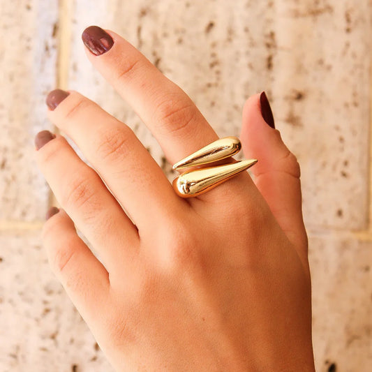 Gold Twin Drop Ring