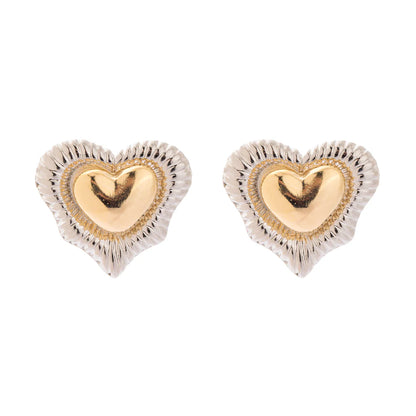 2-IN-1 GOLDEN AND RHODIUM PLATING HEART EARRINGS