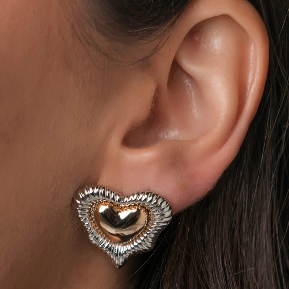 2-IN-1 GOLDEN AND RHODIUM PLATING HEART EARRINGS