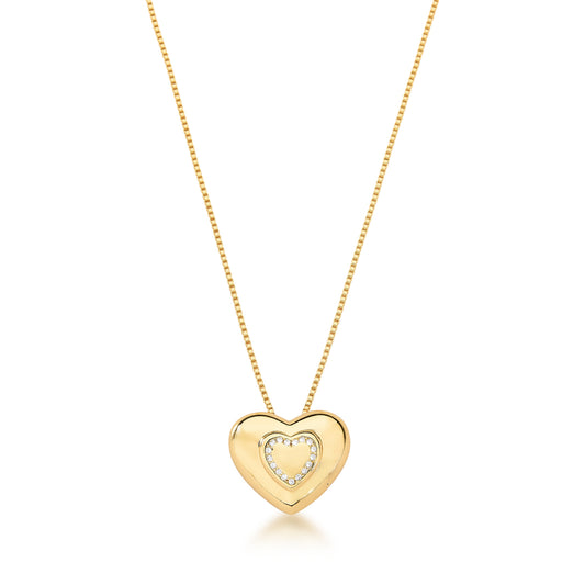 GOLD PLATED SMOOTH HEART ZIRCONIA STONES NECKLACE