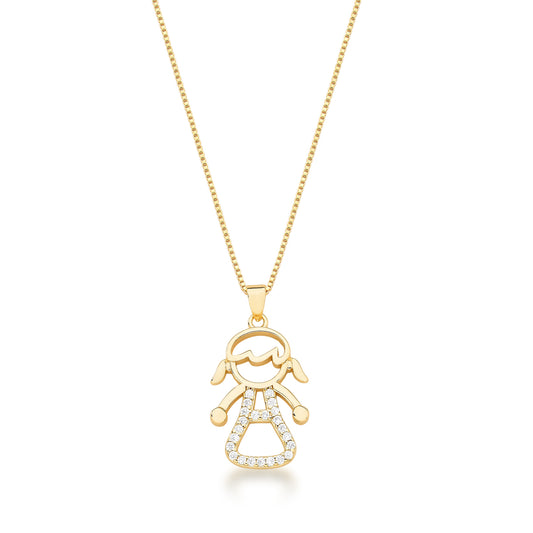 GOLD PLATED STUDDED LITTLE GIRL PENDANT NECKLACE