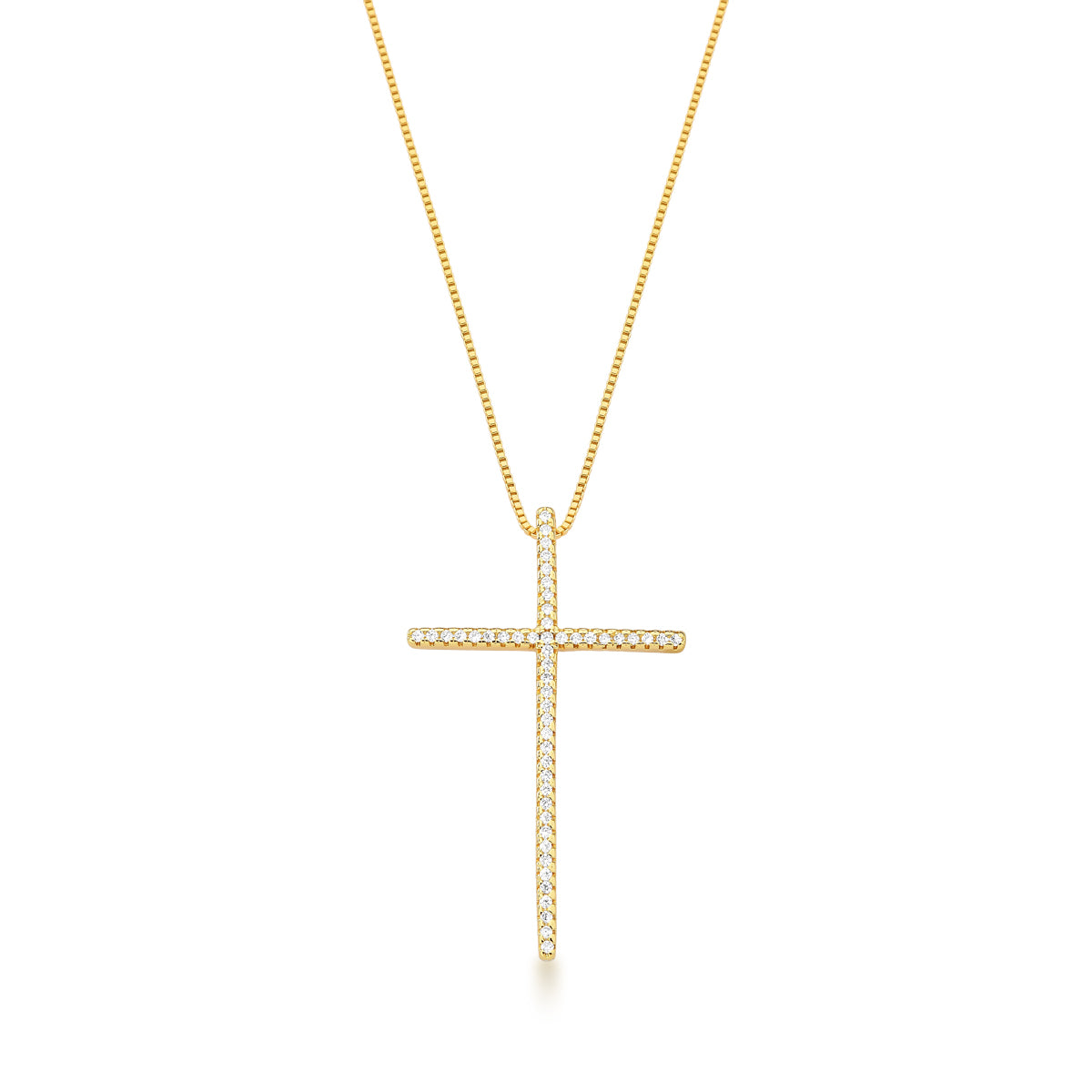 GOLD PLATED STUDDED CROSS WHITE ZIRCONIA PENDANT