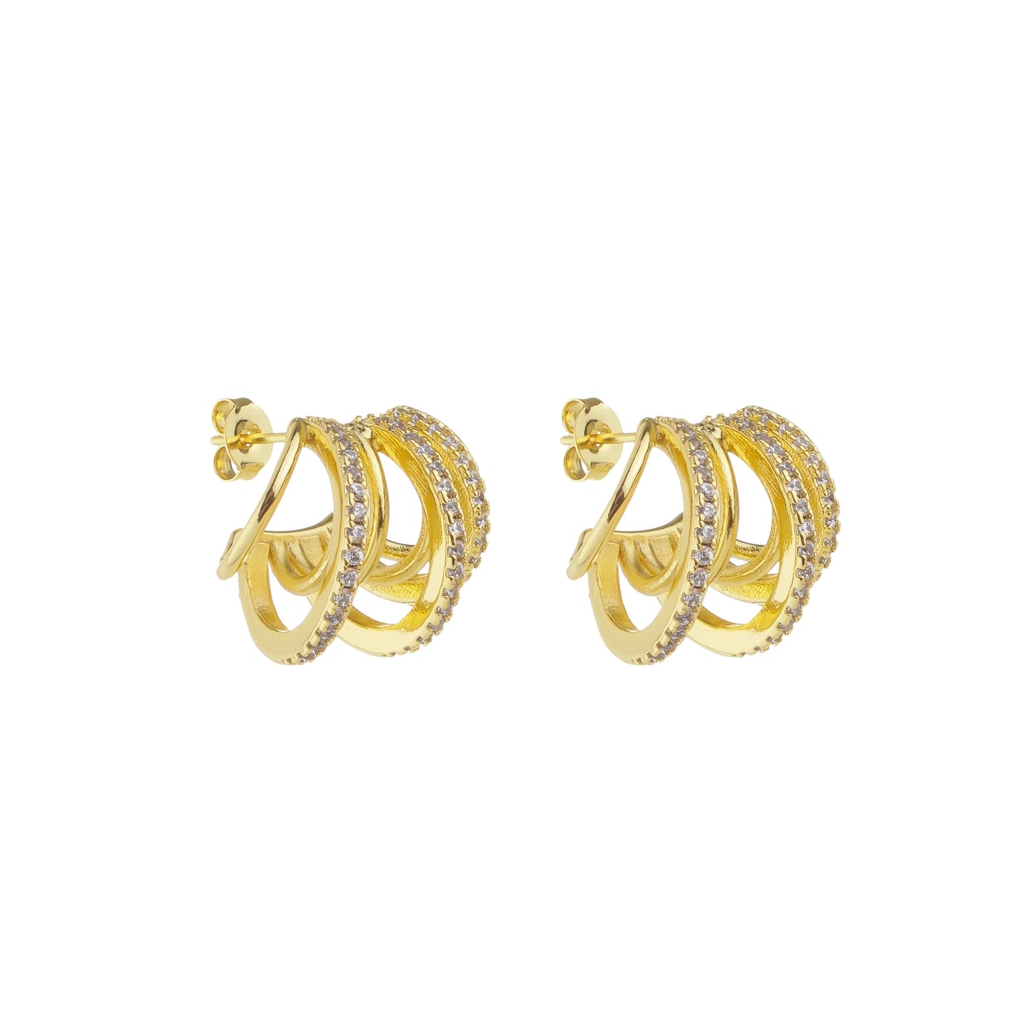 STUDDED ZIRCONIA HALF HOOP EARRINGS