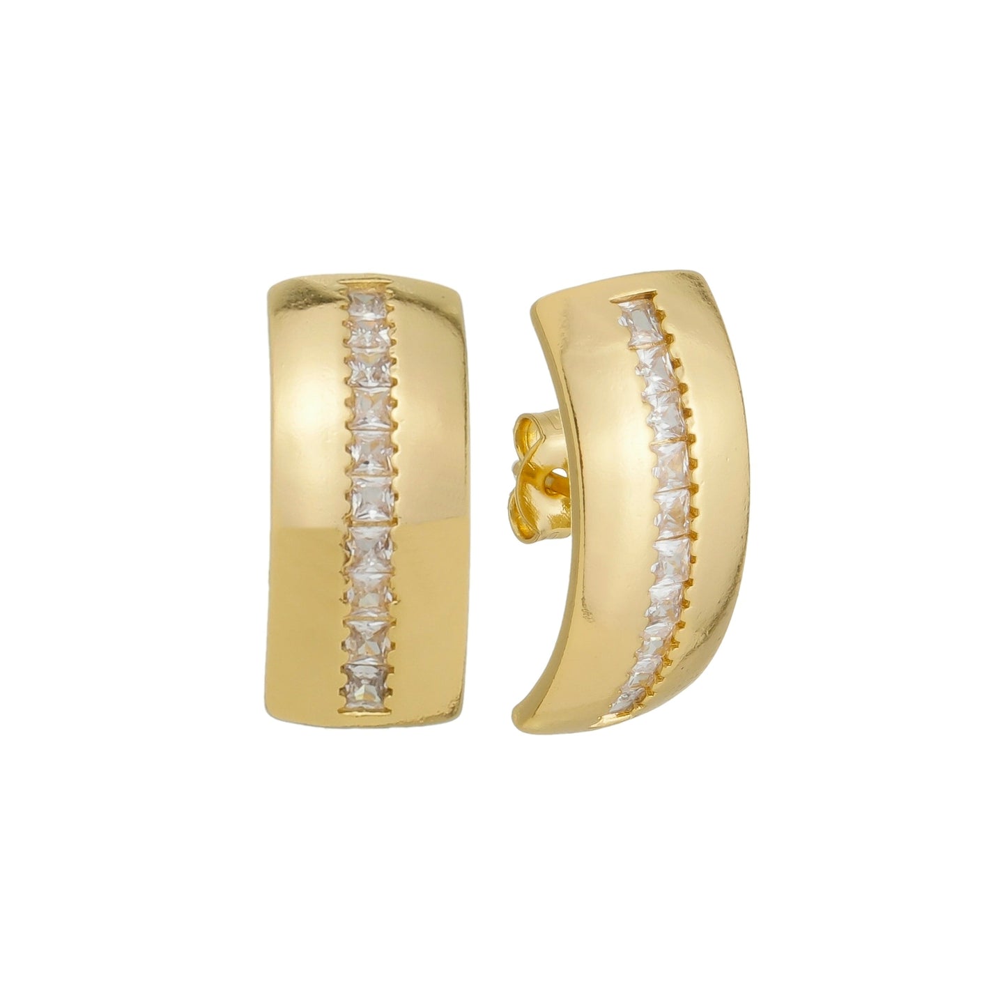 CURVED GOLD-PLATED ZIRCONIA EARRINGS