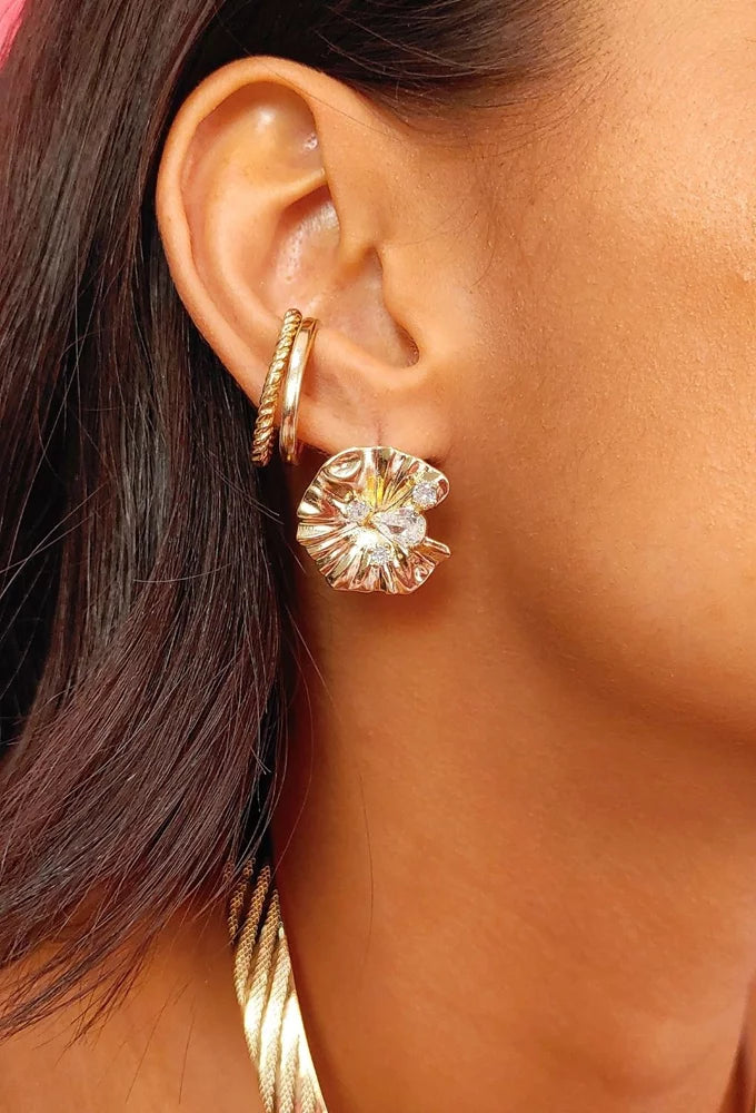 ZIRCONIA STUDDED ORGANIC EARRINGS