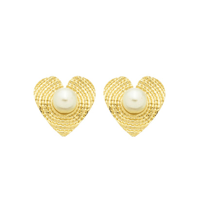 TEXTURED HEART-SHAPED EARRINGS WITH PEARLS