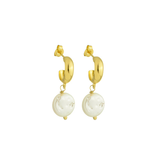 GOLD PLATING SMALL HOOP PEARL EARRINGS