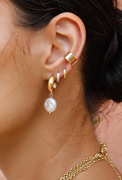 GOLD PLATING SMALL HOOP PEARL EARRINGS