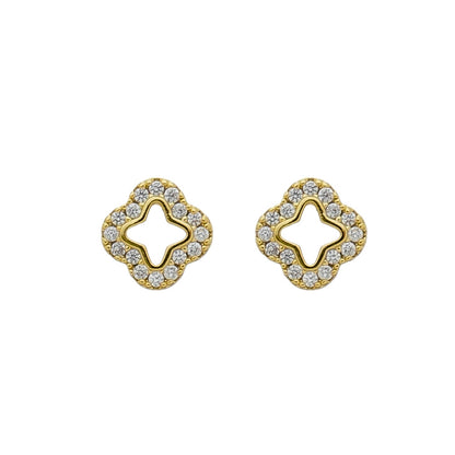 STUDDED ZIRCONIA CLOVER EARRINGS