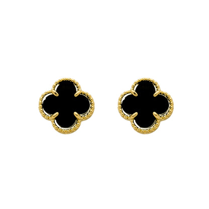 SMALL ONYX CLOVER EARRINGS