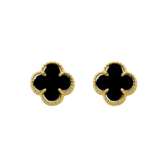 SMALL ONYX CLOVER EARRINGS