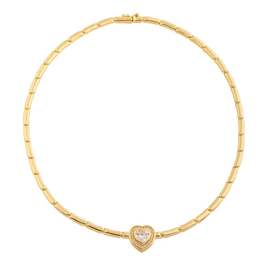 Gold Plated Necklace with Pave Heart Pendant